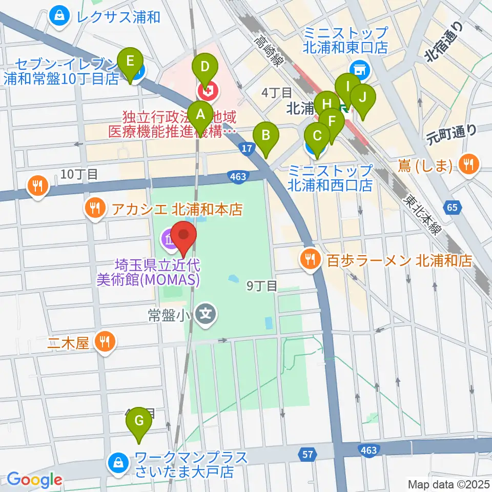 埼玉県立近代美術館周辺のコンビニエンスストア一覧地図