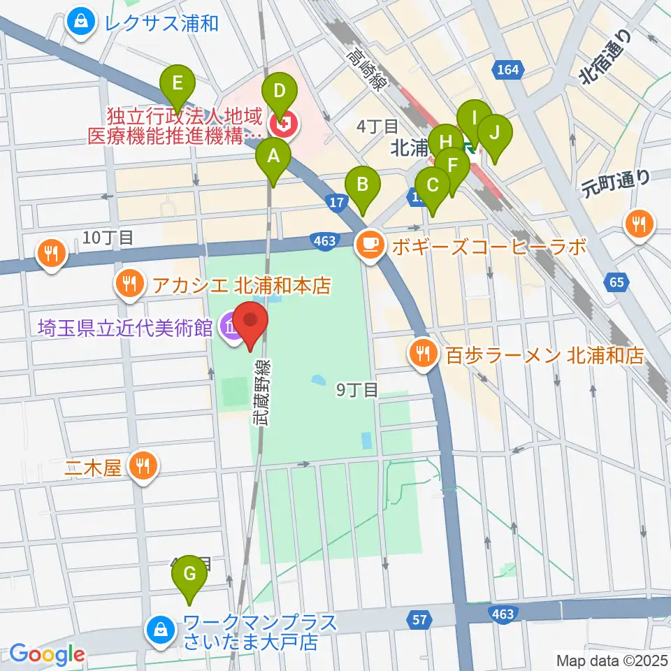 埼玉県立近代美術館周辺のコンビニエンスストア一覧地図