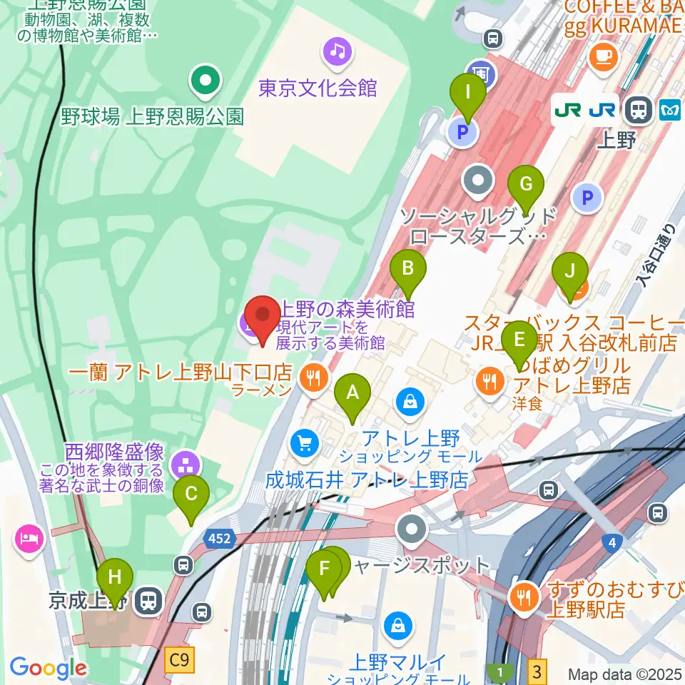 上野の森美術館周辺のコンビニエンスストア一覧地図