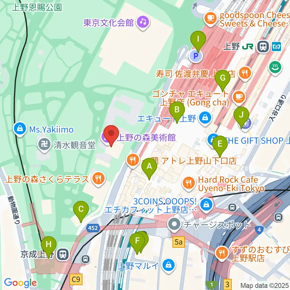 上野の森美術館周辺のコンビニエンスストア一覧地図
