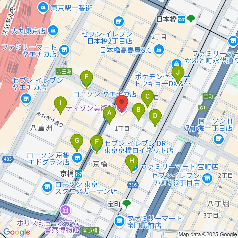 アーティゾン美術館周辺のコンビニエンスストア一覧地図