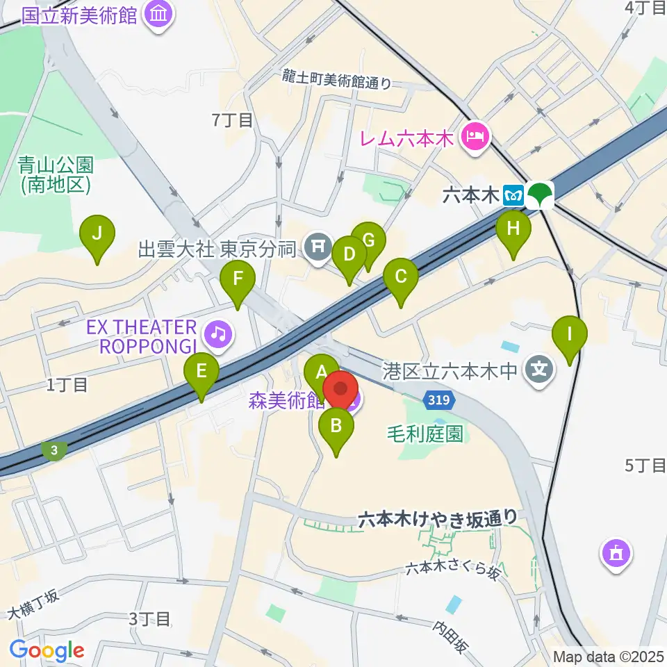 森美術館周辺のコンビニエンスストア一覧地図