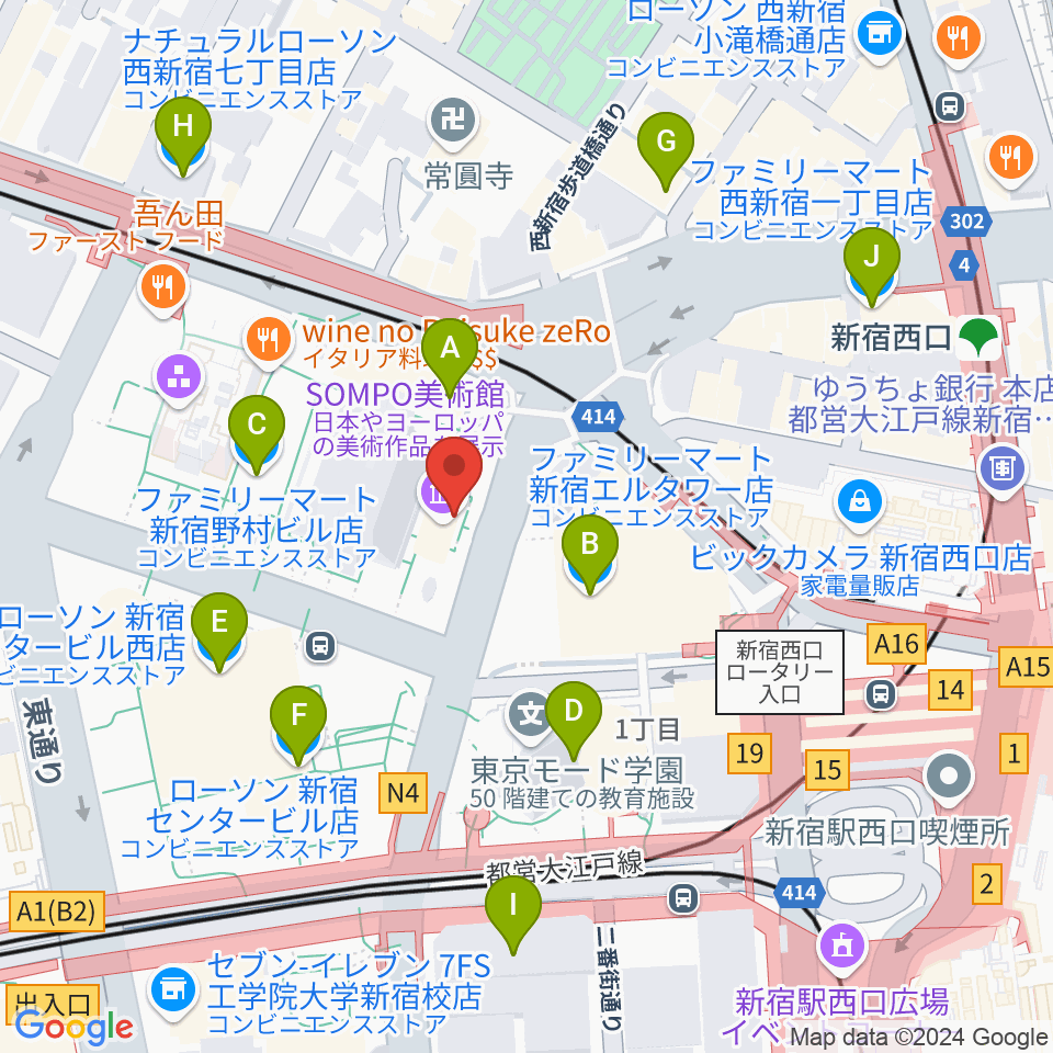 SOMPO美術館周辺のコンビニエンスストア一覧地図