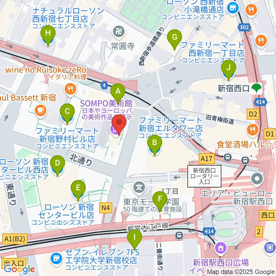 SOMPO美術館周辺のコンビニエンスストア一覧地図
