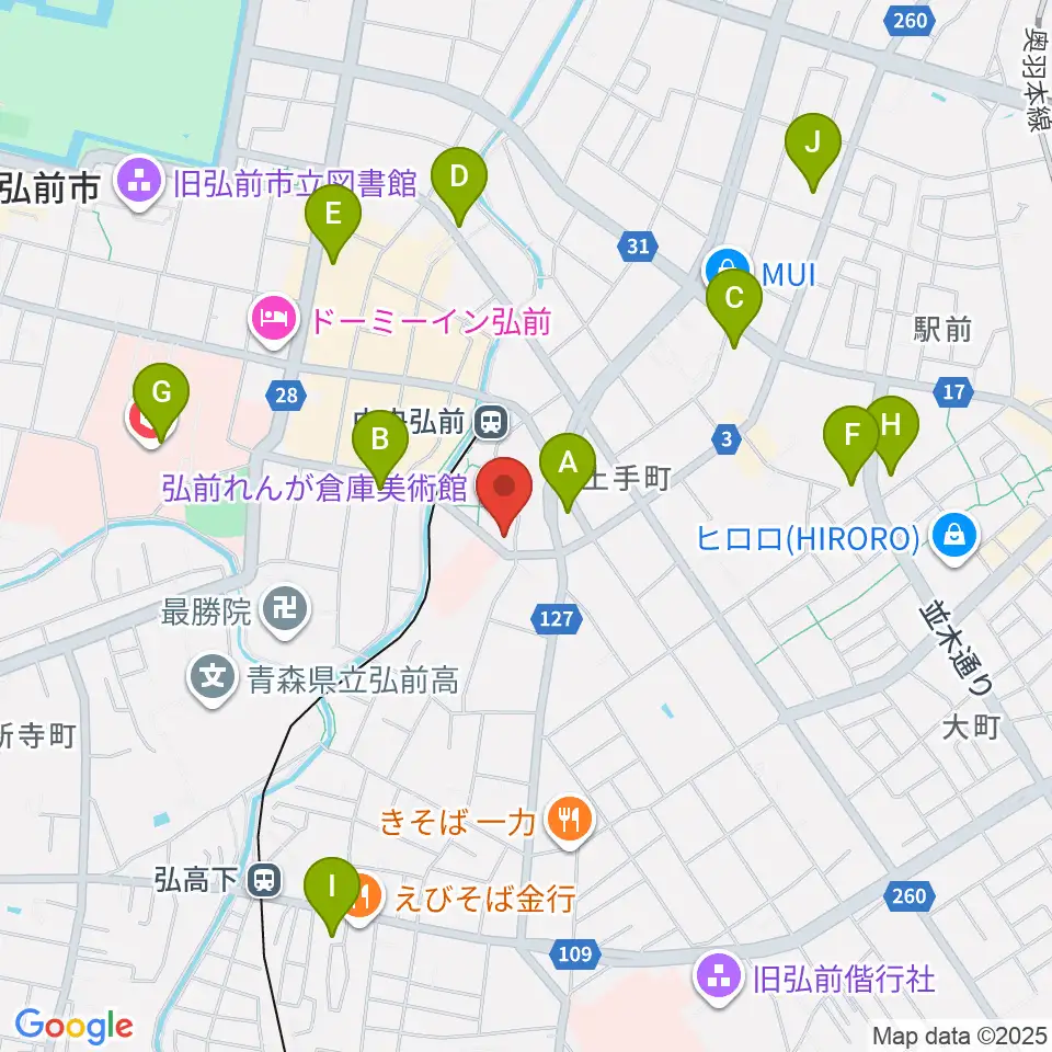 弘前れんが倉庫美術館周辺のコンビニエンスストア一覧地図