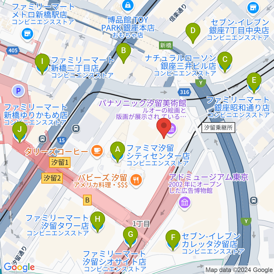 パナソニック汐留美術館周辺のコンビニエンスストア一覧地図