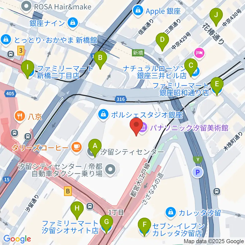 パナソニック汐留美術館周辺のコンビニエンスストア一覧地図