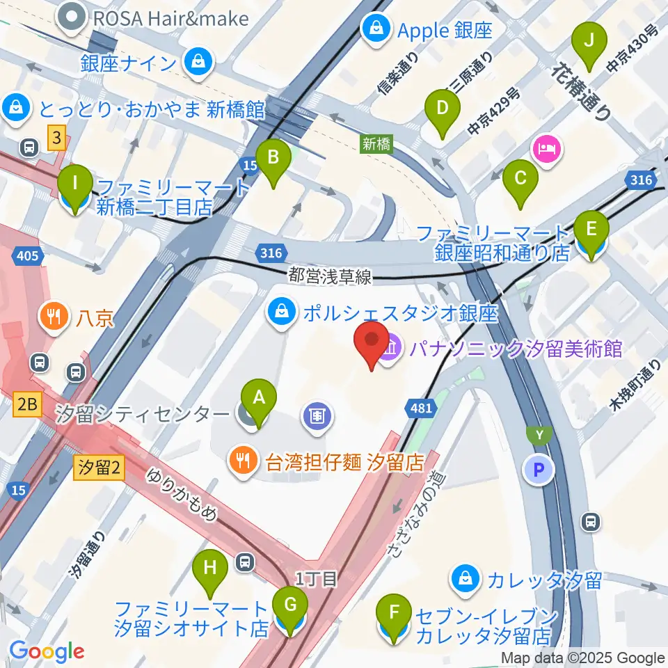 パナソニック汐留美術館周辺のコンビニエンスストア一覧地図