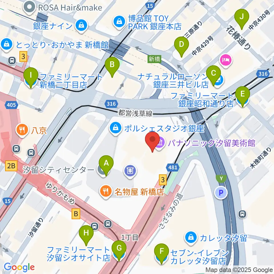 パナソニック汐留美術館周辺のコンビニエンスストア一覧地図