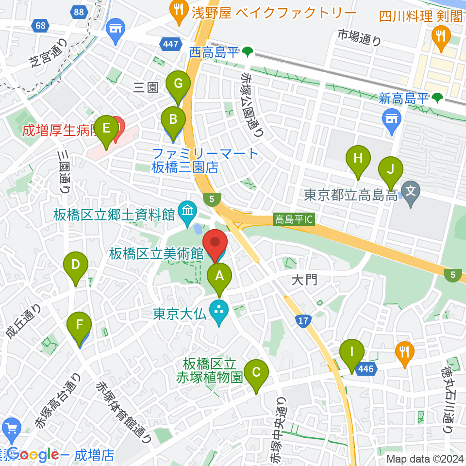 板橋区立美術館周辺のコンビニエンスストア一覧地図