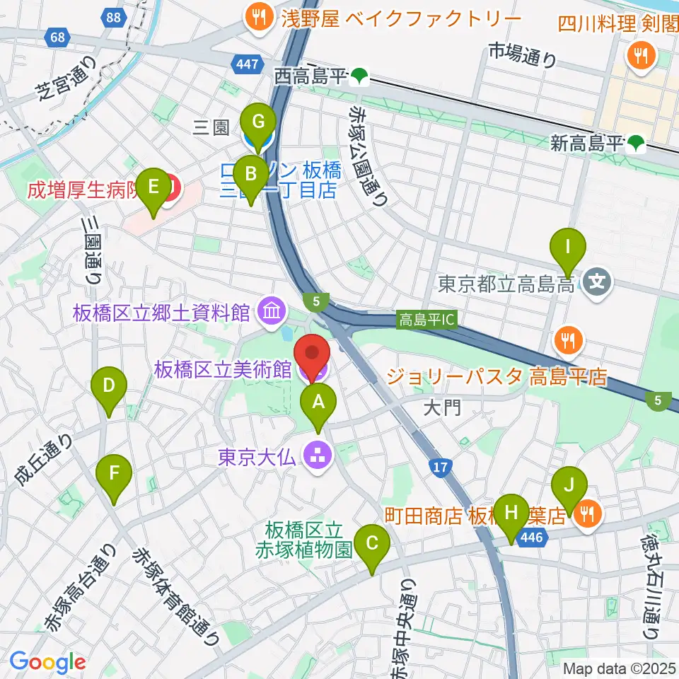 板橋区立美術館周辺のコンビニエンスストア一覧地図