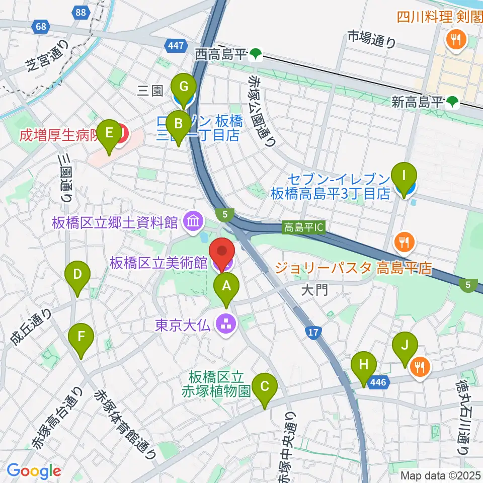 板橋区立美術館周辺のコンビニエンスストア一覧地図