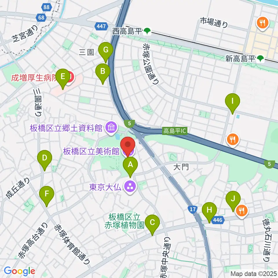 板橋区立美術館周辺のコンビニエンスストア一覧地図