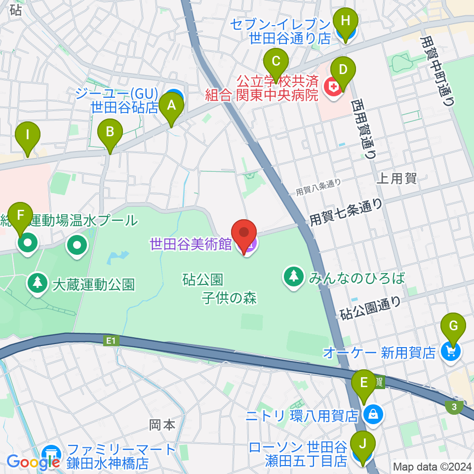 世田谷美術館周辺のコンビニエンスストア一覧地図