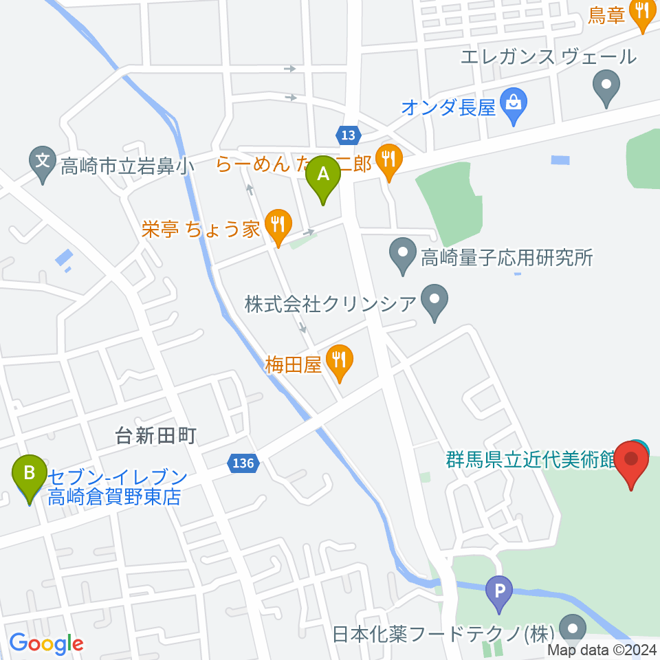 群馬県立近代美術館周辺のコンビニエンスストア一覧地図