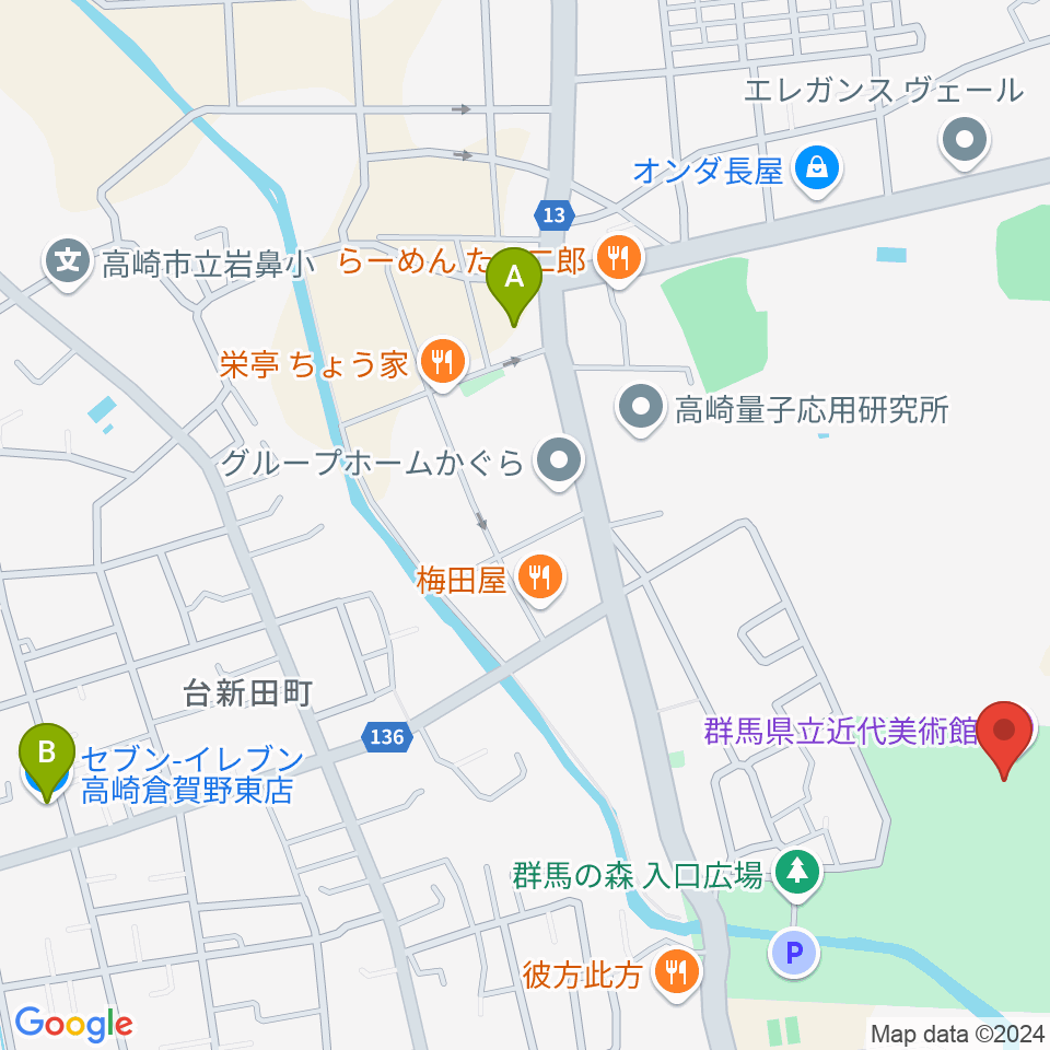 群馬県立近代美術館周辺のコンビニエンスストア一覧地図