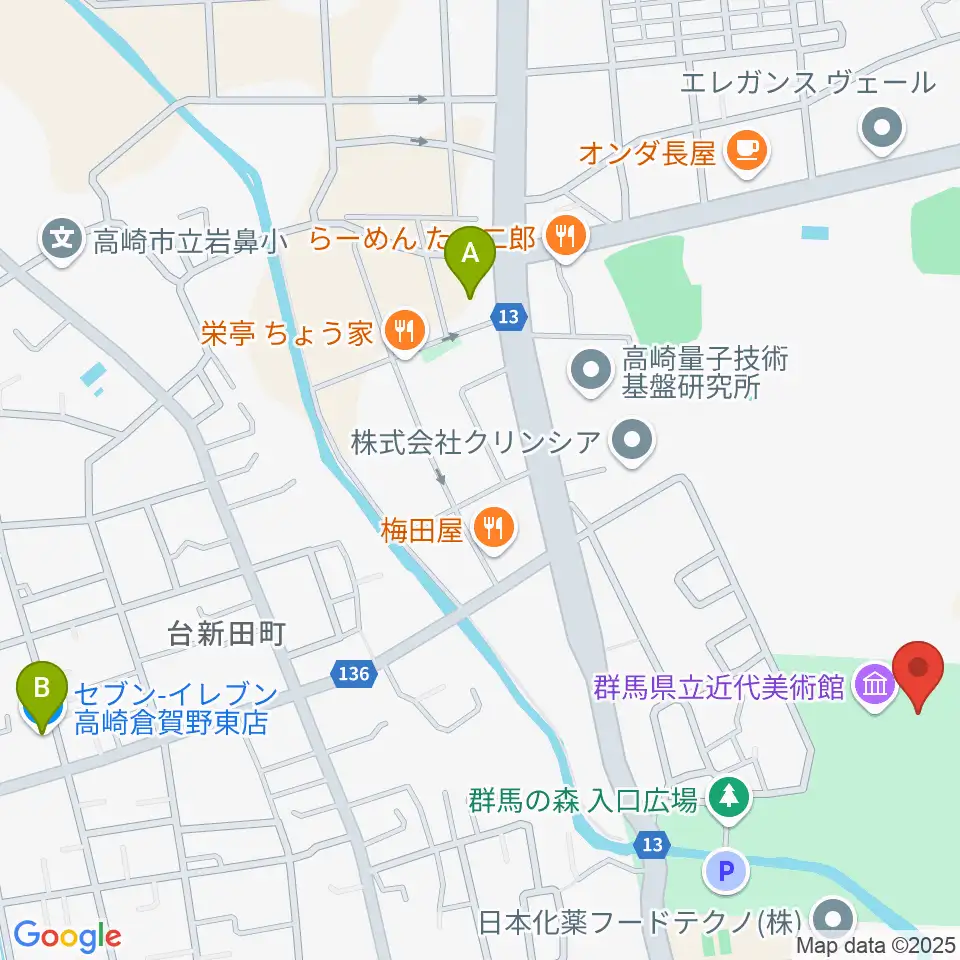 群馬県立近代美術館周辺のコンビニエンスストア一覧地図