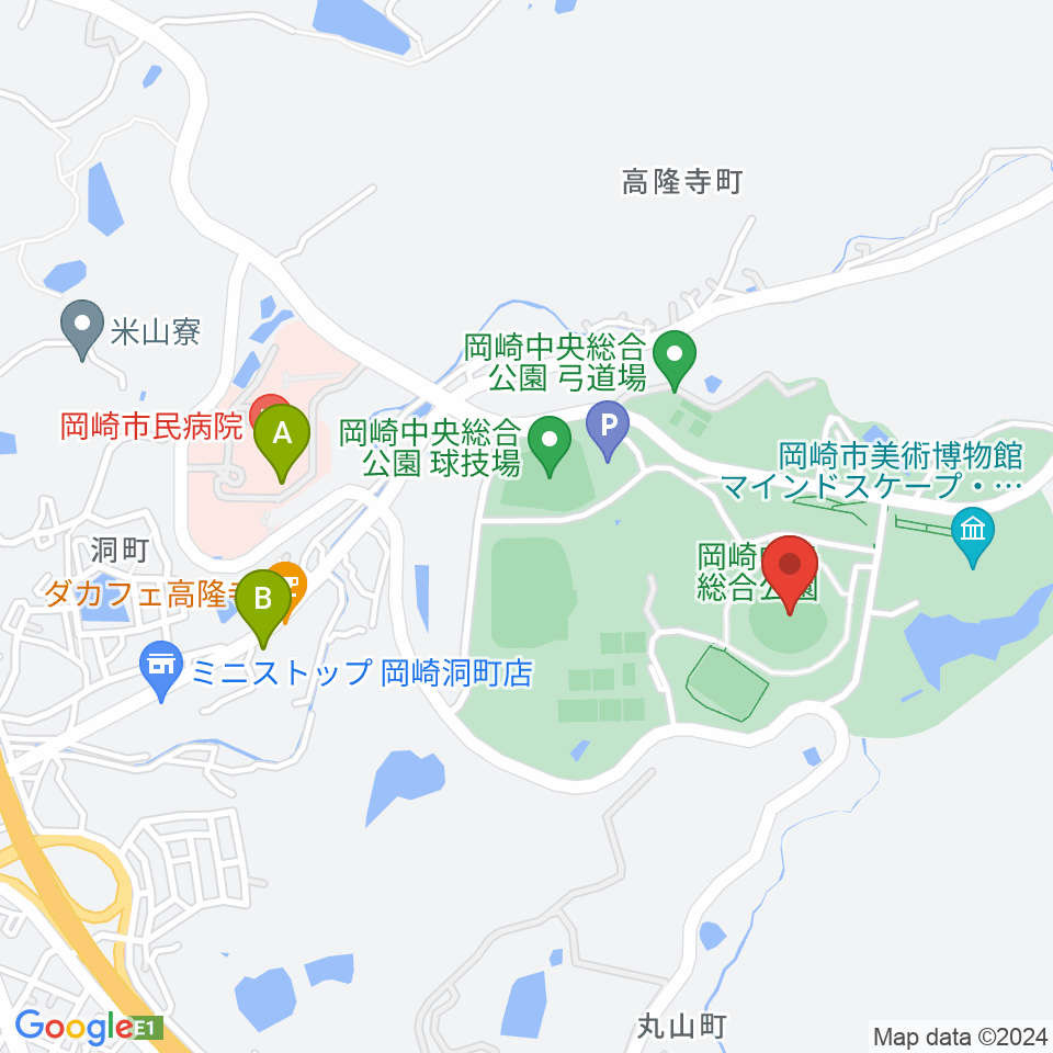 岡崎レッドダイヤモンドスタジアム周辺のコンビニエンスストア一覧地図