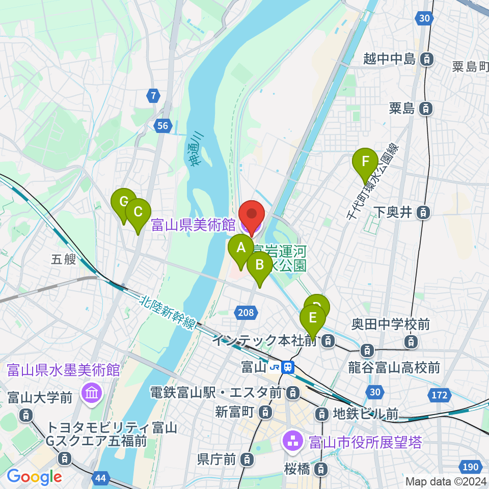 富山県美術館周辺のコンビニエンスストア一覧地図