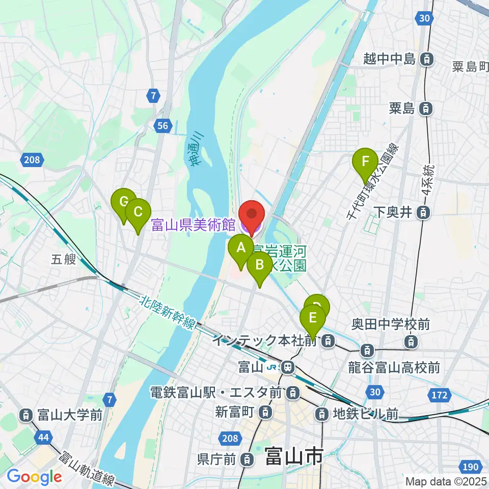 富山県美術館周辺のコンビニエンスストア一覧地図