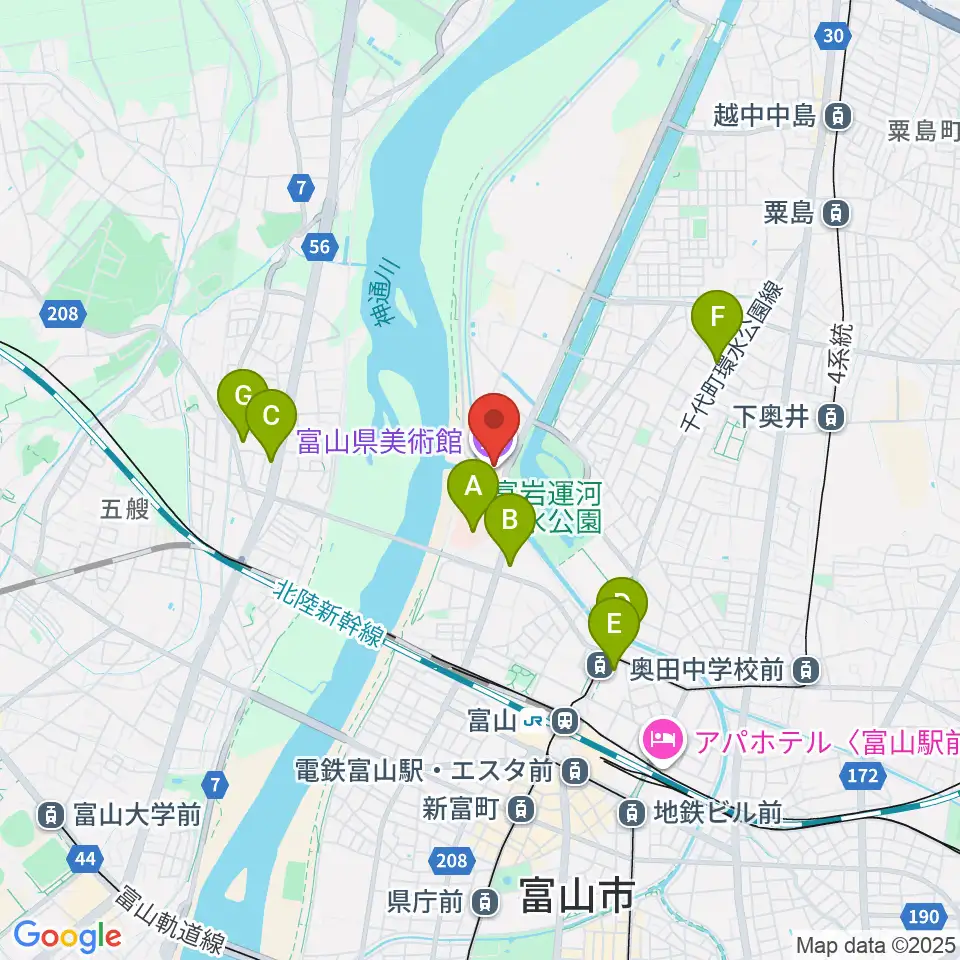 富山県美術館周辺のコンビニエンスストア一覧地図