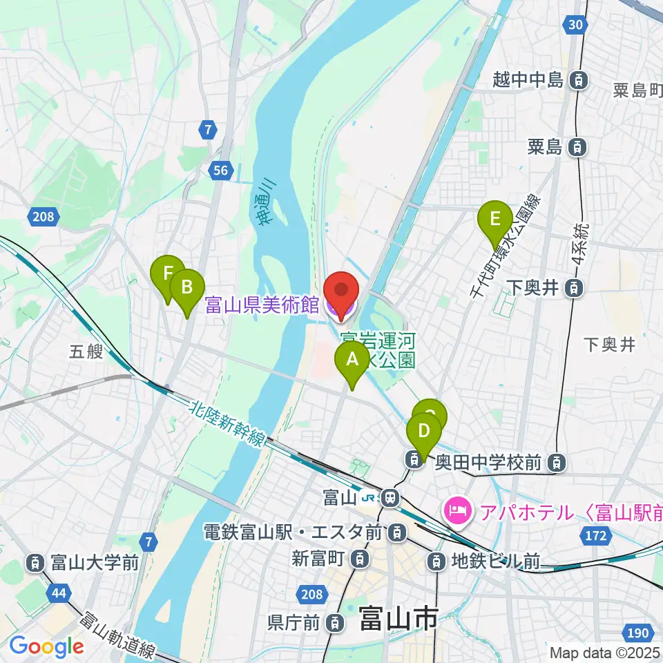 富山県美術館周辺のコンビニエンスストア一覧地図