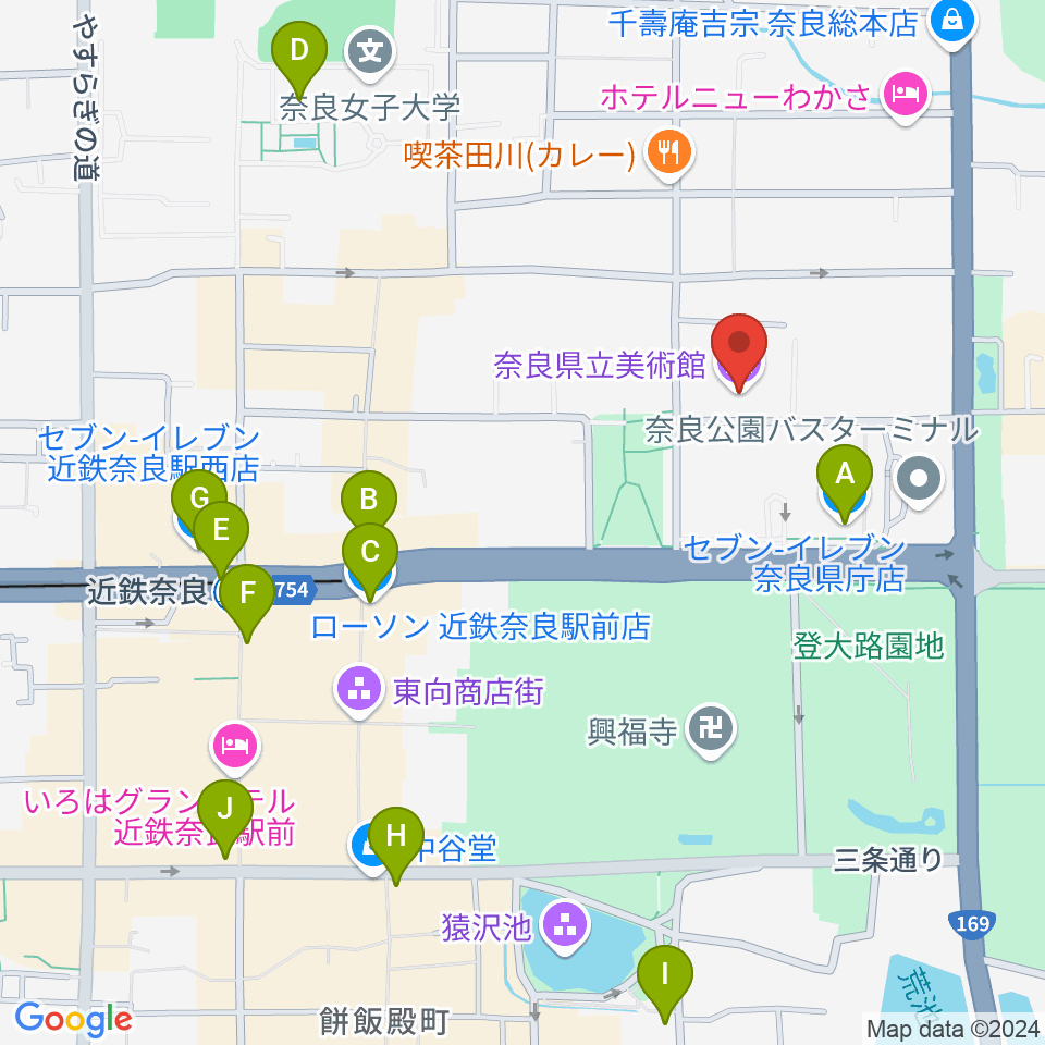 奈良県立美術館周辺のコンビニエンスストア一覧地図