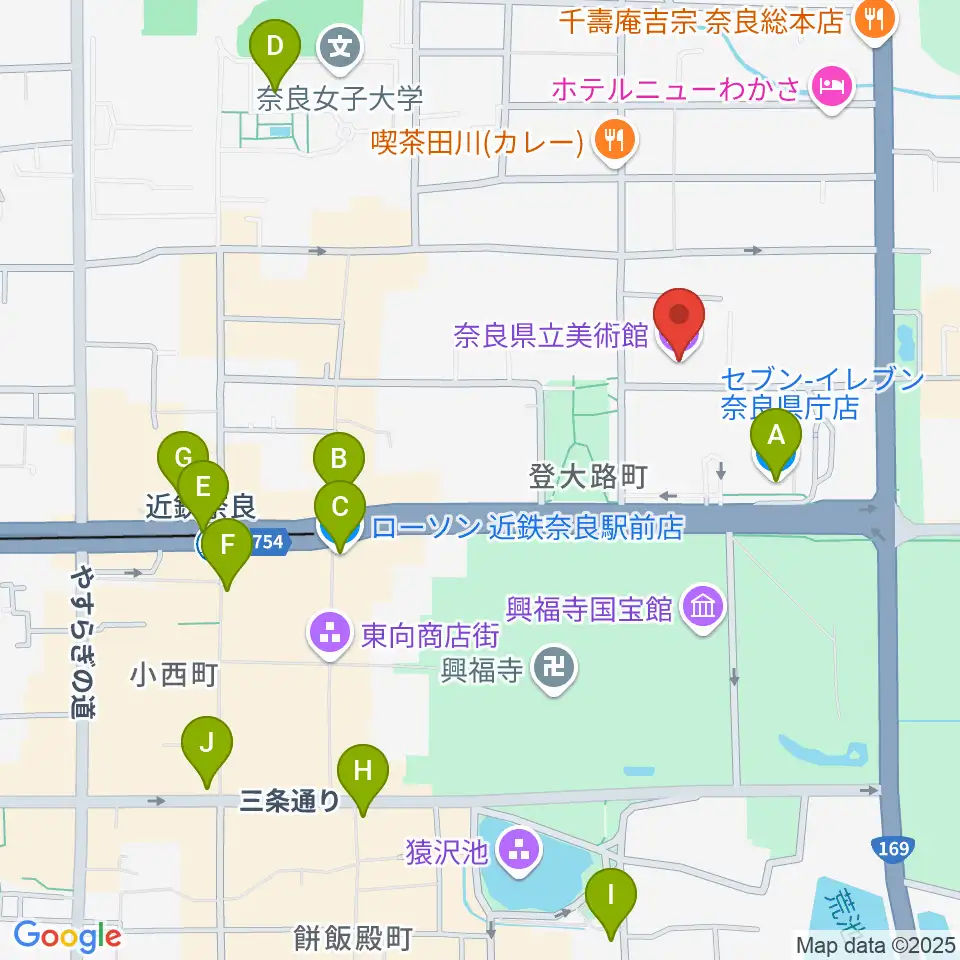 奈良県立美術館周辺のコンビニエンスストア一覧地図