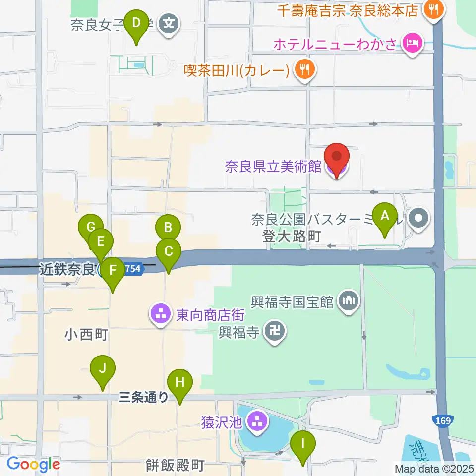 奈良県立美術館周辺のコンビニエンスストア一覧地図