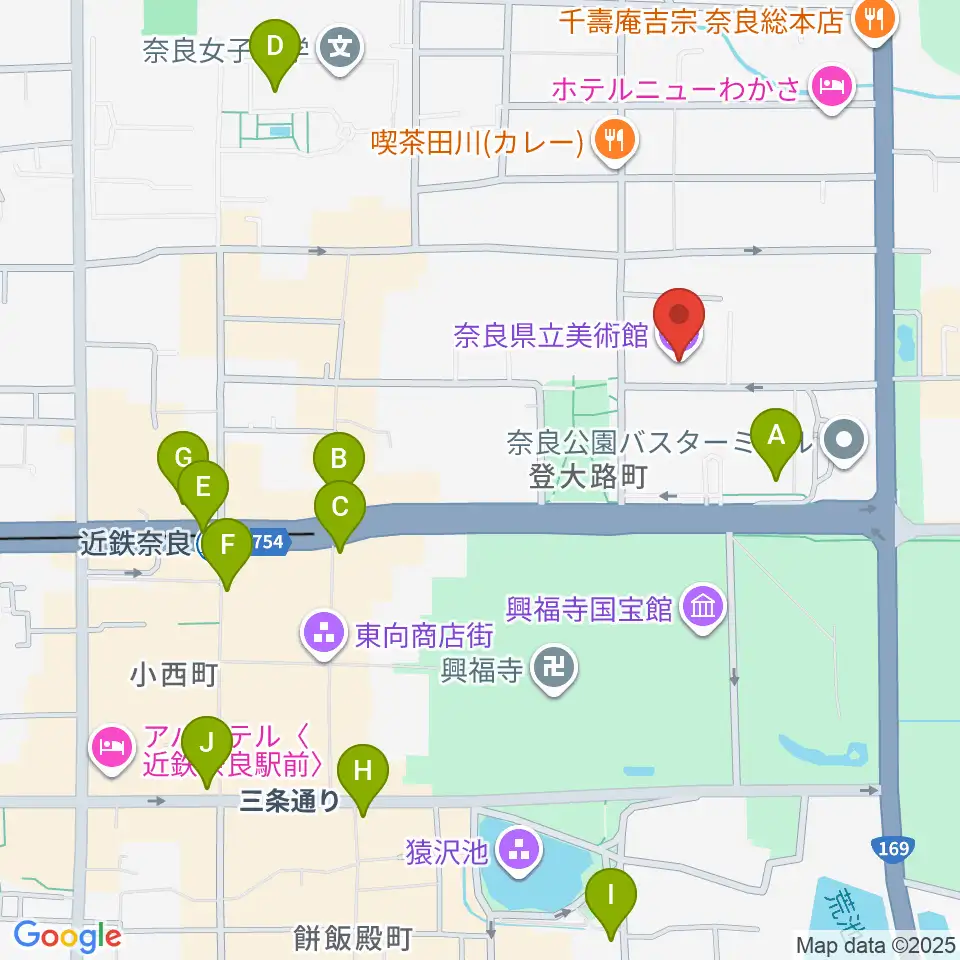 奈良県立美術館周辺のコンビニエンスストア一覧地図