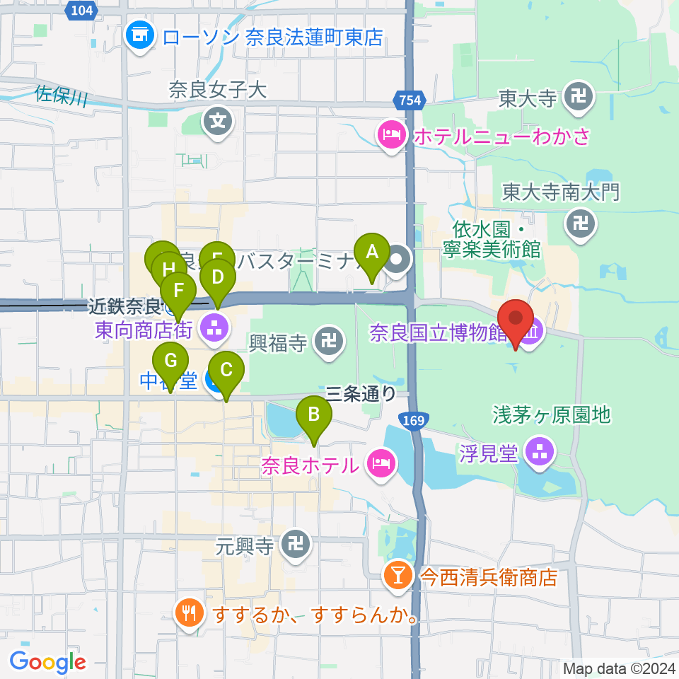 奈良国立博物館周辺のコンビニエンスストア一覧地図