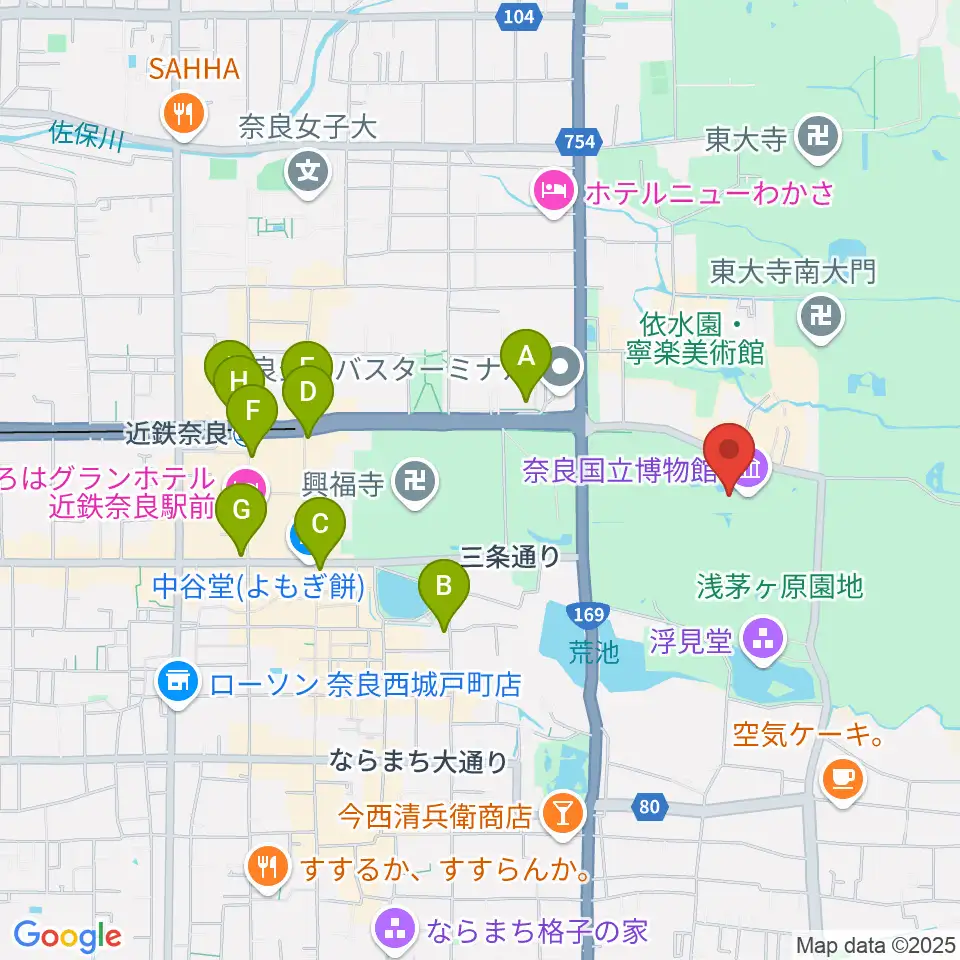奈良国立博物館周辺のコンビニエンスストア一覧地図
