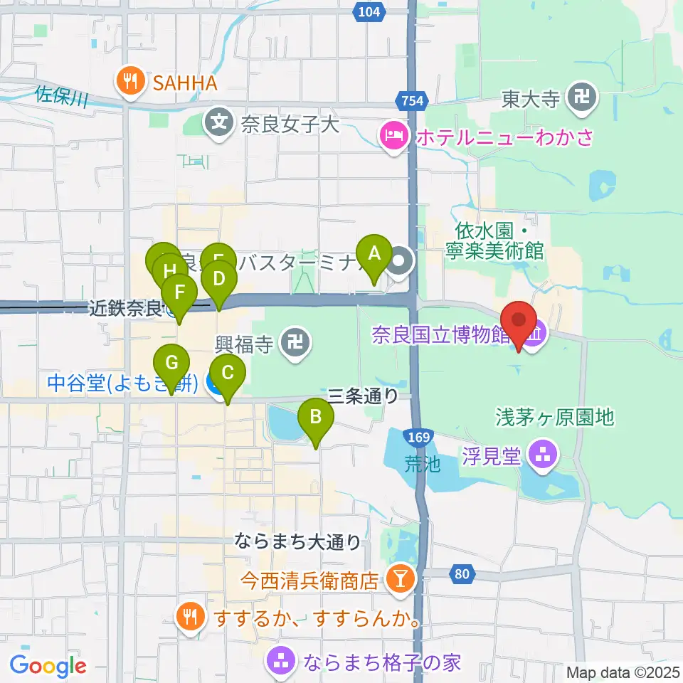 奈良国立博物館周辺のコンビニエンスストア一覧地図