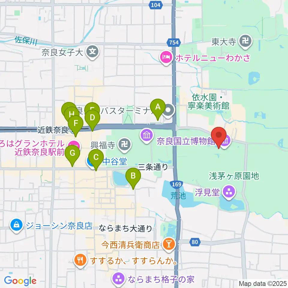 奈良国立博物館周辺のコンビニエンスストア一覧地図