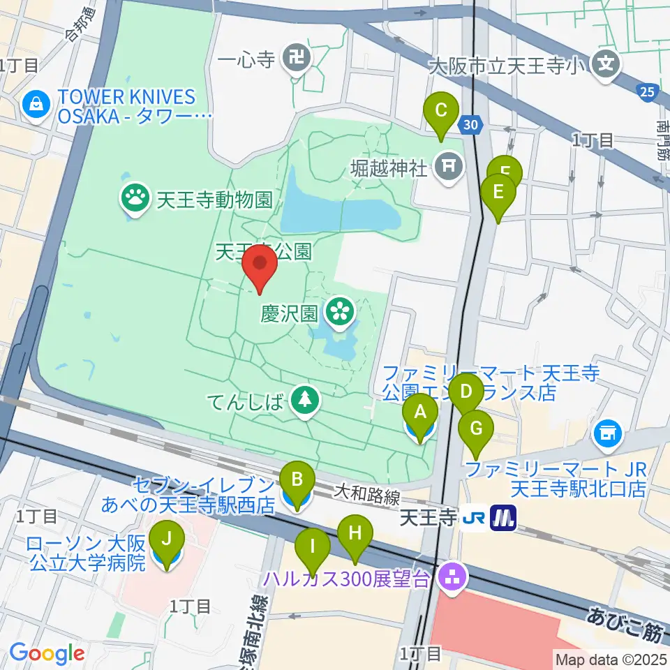 大阪市立美術館周辺のコンビニエンスストア一覧地図