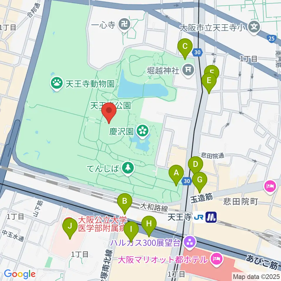 大阪市立美術館周辺のコンビニエンスストア一覧地図