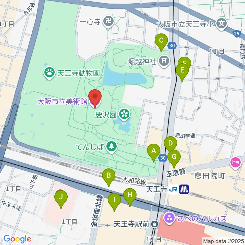 大阪市立美術館周辺のコンビニエンスストア一覧地図