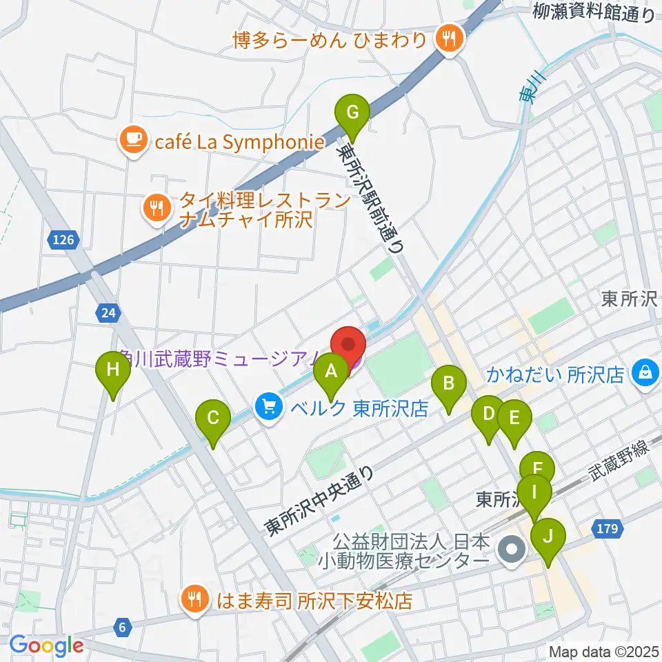 角川武蔵野ミュージアム周辺のコンビニエンスストア一覧地図