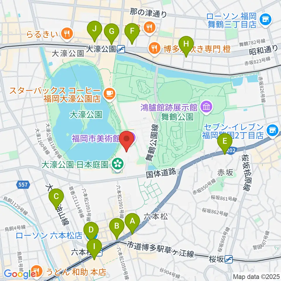 福岡市美術館周辺のコンビニエンスストア一覧地図