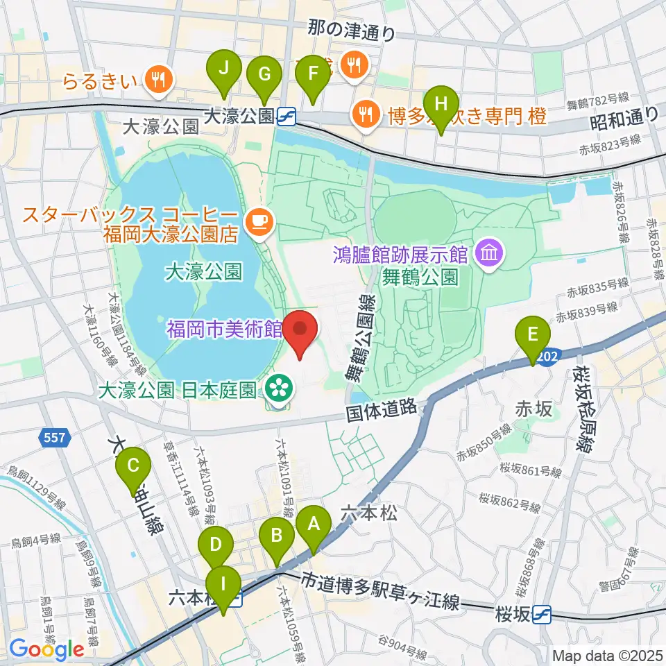 福岡市美術館周辺のコンビニエンスストア一覧地図