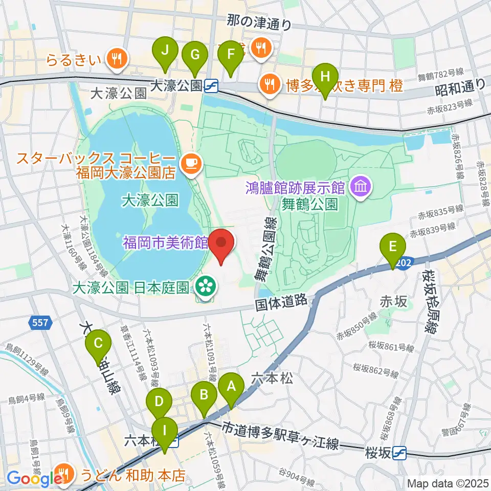 福岡市美術館周辺のコンビニエンスストア一覧地図