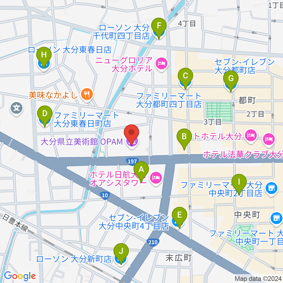 大分県立美術館（OPAM）周辺のコンビニエンスストア一覧地図