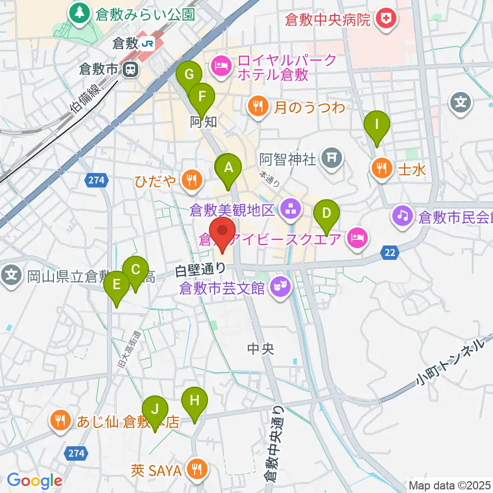 倉敷市立美術館周辺のコンビニエンスストア一覧地図