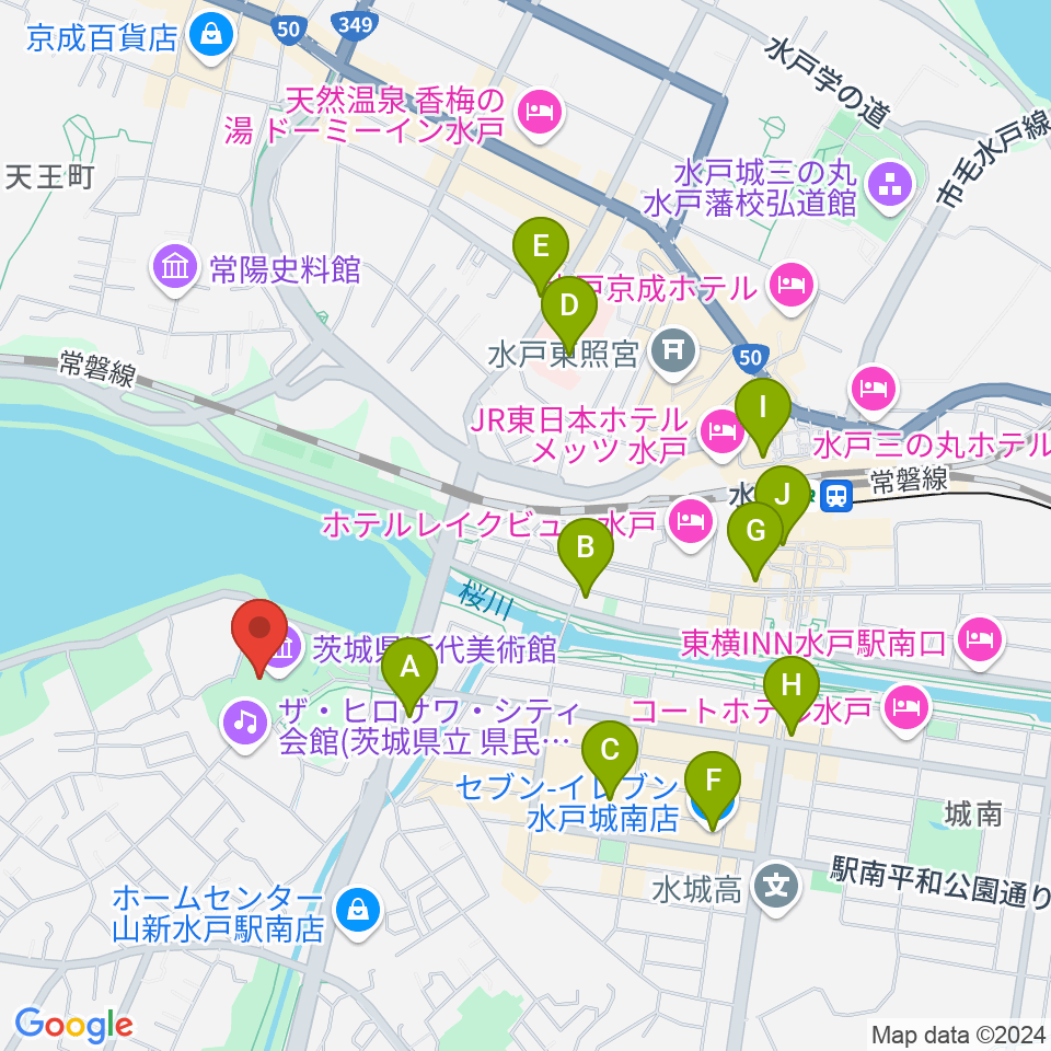 茨城県近代美術館周辺のコンビニエンスストア一覧地図