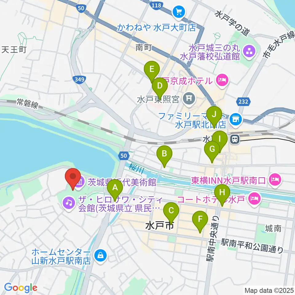 茨城県近代美術館周辺のコンビニエンスストア一覧地図