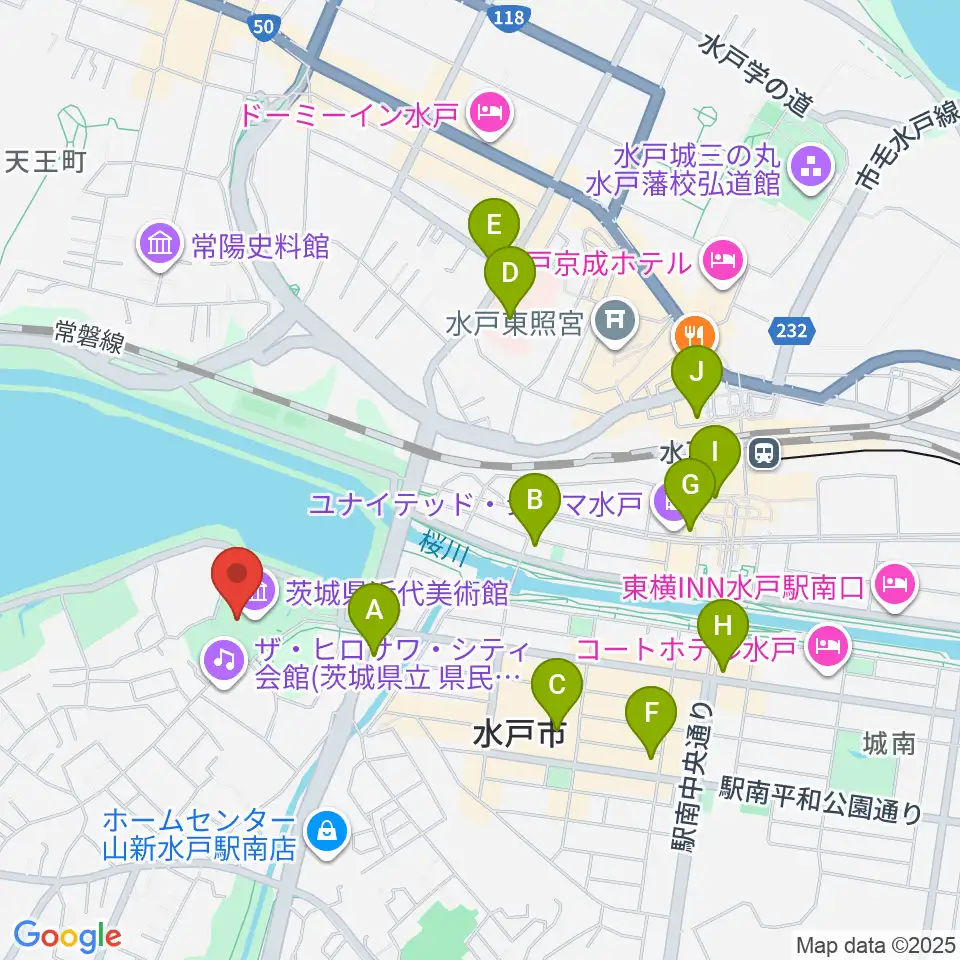 茨城県近代美術館周辺のコンビニエンスストア一覧地図