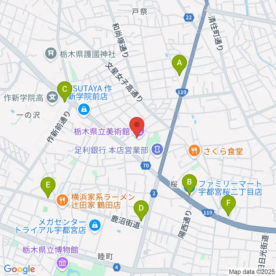 栃木県立美術館周辺のコンビニエンスストア一覧地図