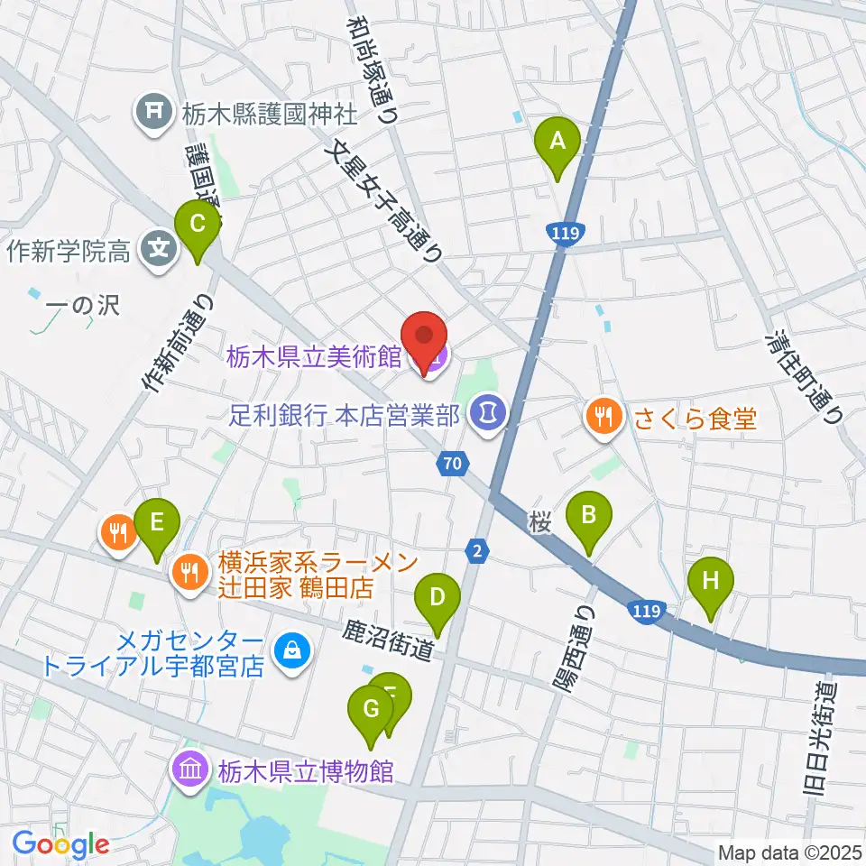 栃木県立美術館周辺のコンビニエンスストア一覧地図