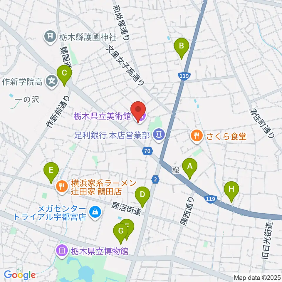 栃木県立美術館周辺のコンビニエンスストア一覧地図