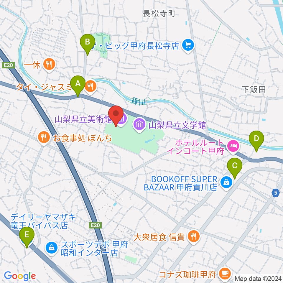 山梨県立美術館周辺のコンビニエンスストア一覧地図